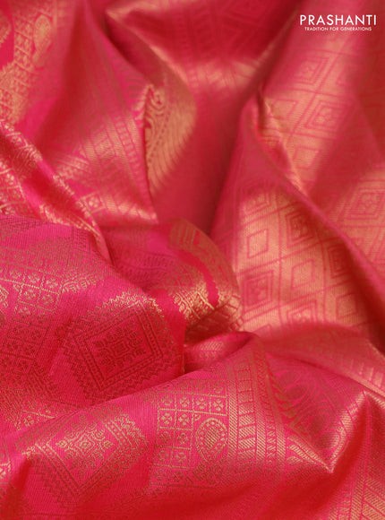 Pure kanchipuram silk saree pink with allover zari woven brocade weaves and rich zari woven border