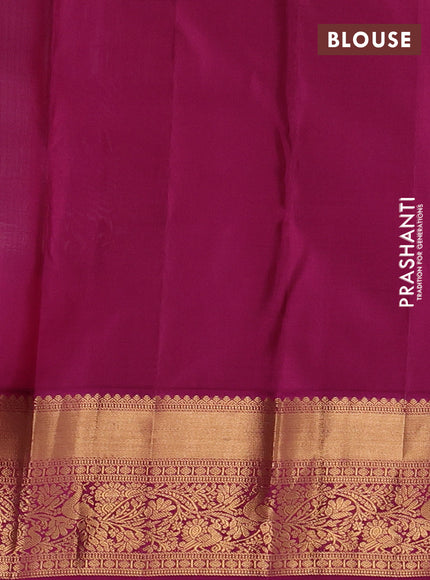 Pure kanchipuram silk saree teal blue and magenta pink with allover zari woven brocade weaves and rich zari woven korvai border