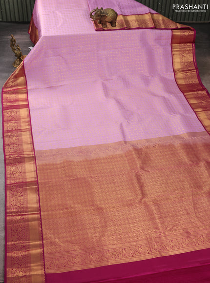 Pure kanchipuram silk saree lavender and magenta pink with allover zari woven brocade weaves and rich zari woven korvai border
