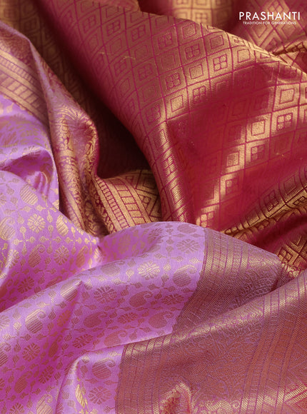 Pure kanchipuram silk saree lavender and magenta pink with allover zari woven brocade weaves and rich zari woven korvai border