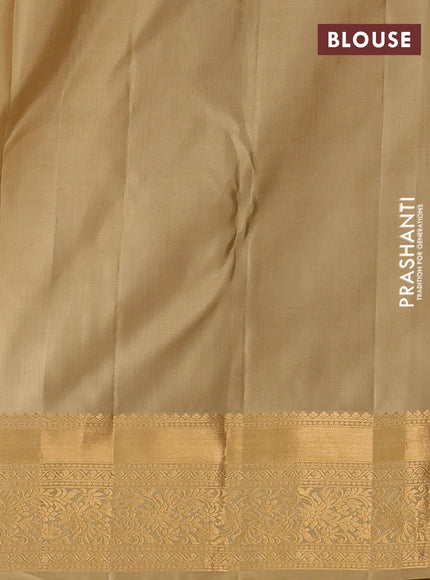 Pure kanchipuram silk saree beige with allover zari woven brocade weaves and rich zari woven border