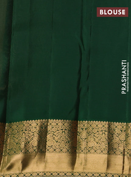 Pure kanchipuram silk saree peach and green with allover zari woven brocade weaves and rich zari woven korvai border