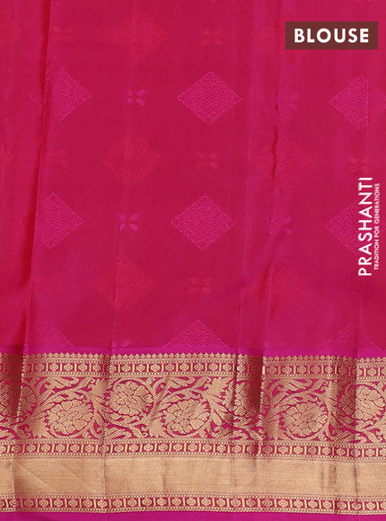 Pure kanchipuram silk saree dual shade of bluish green and pink with allover zari woven brocade weaves and rich zari woven korvai border