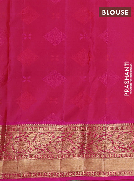 Pure kanchipuram silk saree teal green and pink with allover zari woven brocade weaves and rich floral zari woven korvai border