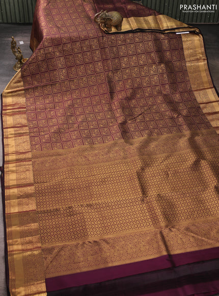 Pure kanchipuram silk saree wine shade with allover zari woven annam brocade weaves and rich zari woven border