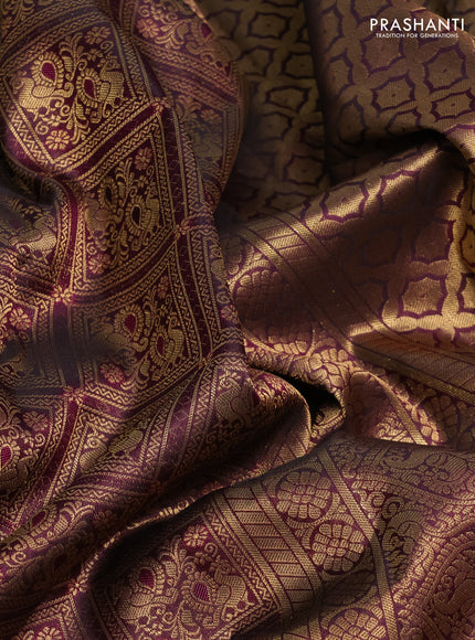 Pure kanchipuram silk saree wine shade with allover zari woven annam brocade weaves and rich zari woven border