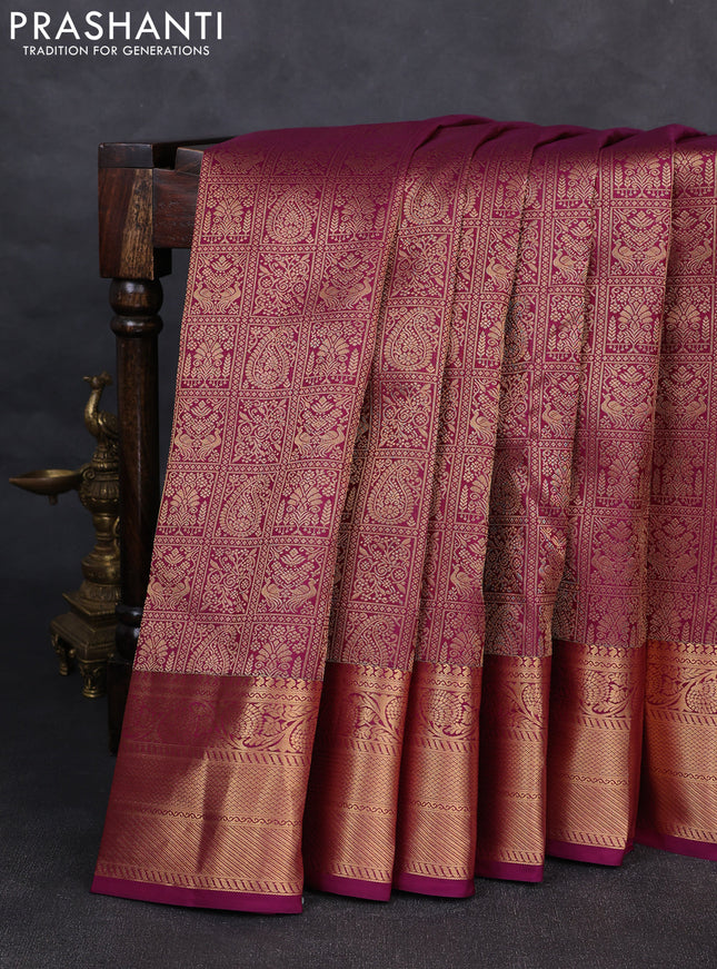 Pure kanchipuram silk saree purple with allover zari woven brocade weaves and rich zari woven border