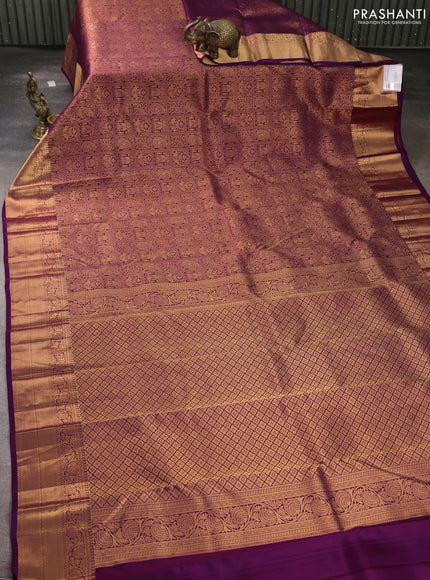 Pure kanchipuram silk saree purple with allover zari woven brocade weaves and rich zari woven border