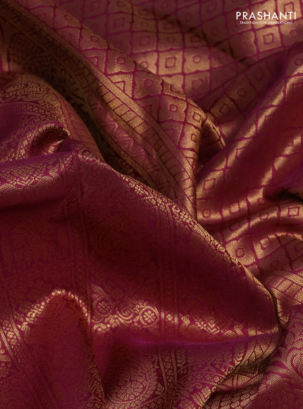 Pure kanchipuram silk saree purple with allover zari woven brocade weaves and rich zari woven border