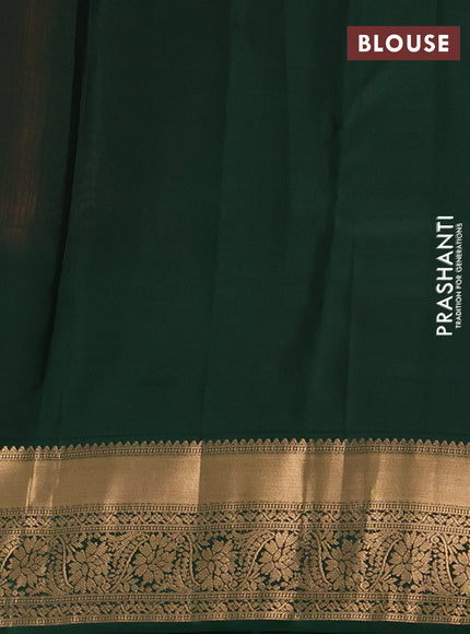Pure kanchipuram silk saree peach orange and bottle green with allover zari woven brocade weaves and rich zari woven korvai border