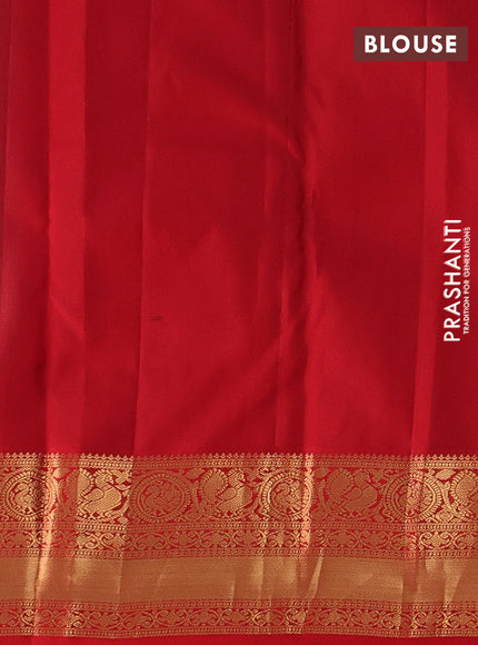 Pure kanchipuram silk saree teal blue and red with allover zari woven brocade weaves and rich zari woven korvai border
