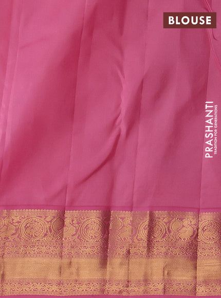 Pure kanchipuram silk saree dark blue and light pink with allover zari woven brocade weaves and rich zari woven korvai border