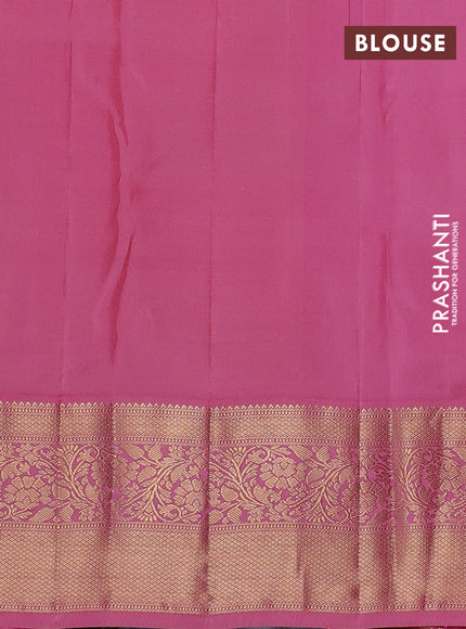Pure kanchipuram silk saree cream and light pink with allover zari woven brocade weaves and rich zari woven korvai border