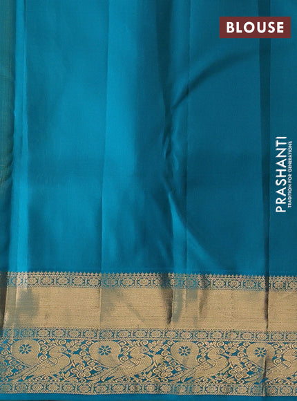 Pure kanchipuram silk saree yellow and cs blue with allover zari woven brocade weaves and rich zari woven korvai border