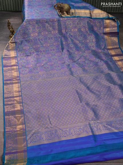 Pure kanchipuram silk saree rama blue with allover zari woven brocade weaves and rich zari woven border