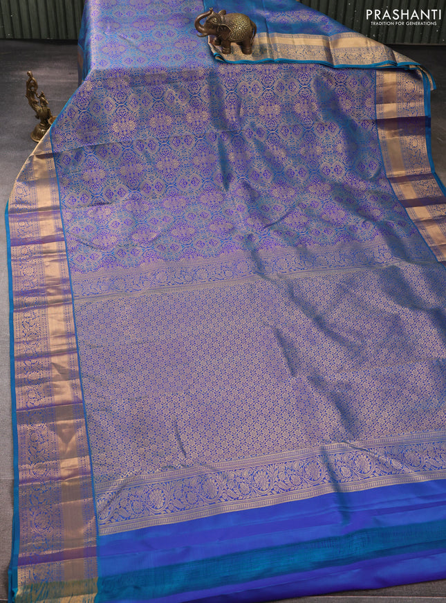 Pure kanchipuram silk saree rama blue with allover zari woven brocade weaves and rich zari woven border