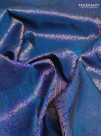 Pure kanchipuram silk saree rama blue with allover zari woven brocade weaves and rich zari woven border