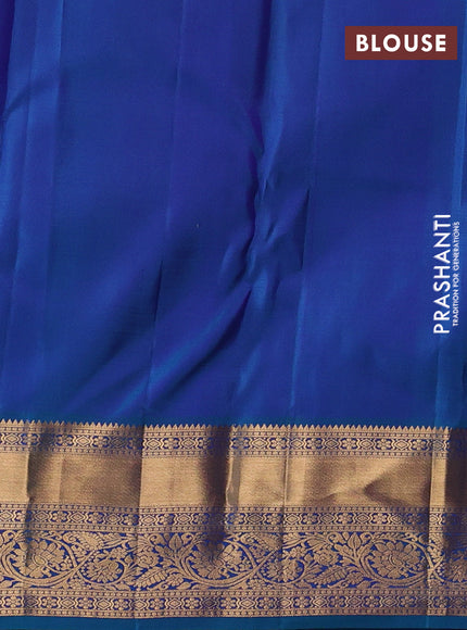 Pure kanchipuram silk saree rama blue with allover zari woven brocade weaves and rich zari woven border