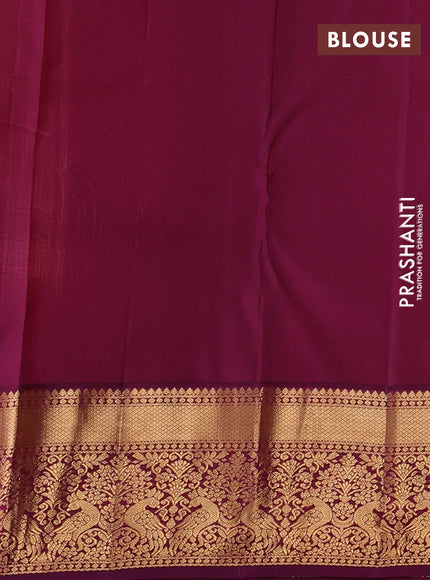 Pure kanchipuram silk saree peach shade and purple with allover zari woven brocade weaves and rich zari woven korvai border