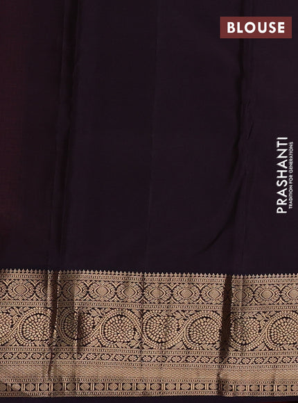 Pure kanchipuram silk saree peach orange and jamun shade with allover zari woven brocade weaves and rich zari woven korvai border