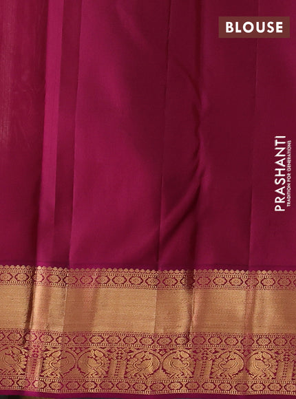 Pure kanchipuram silk saree beige and purple with allover zari woven brocade weaves and rich zari woven korvai border