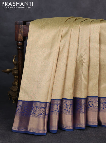 Pure kanchipuram silk saree elaichi green and dual shade of blue with allover zari woven brocade weaves and rich zari woven korvai border