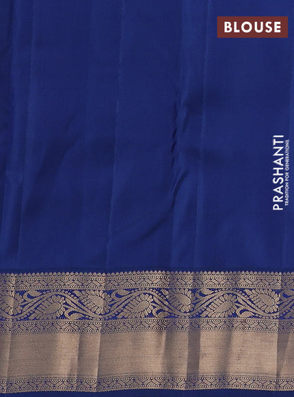 Pure kanchipuram silk saree elaichi green and dual shade of blue with allover zari woven brocade weaves and rich zari woven korvai border