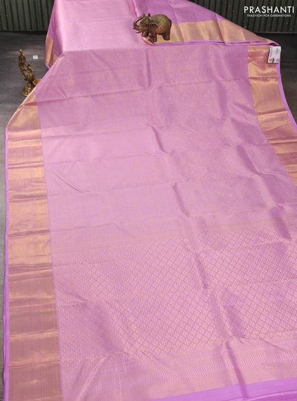 Pure kanchipuram silk saree lavender with allover zari woven brocade weaves and rich zari woven border