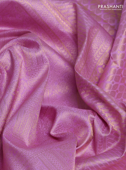 Pure kanchipuram silk saree lavender with allover zari woven brocade weaves and rich zari woven border