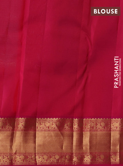 Pure kanchipuram silk saree teal blue and pink with allover zari woven brocade weaves and rich zari woven korvai border