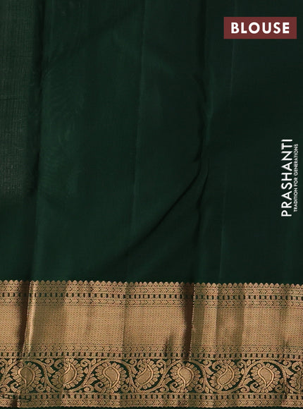 Pure kanchipuram silk saree off white and green with allover zari woven brocade weaves and rich zari woven korvai border