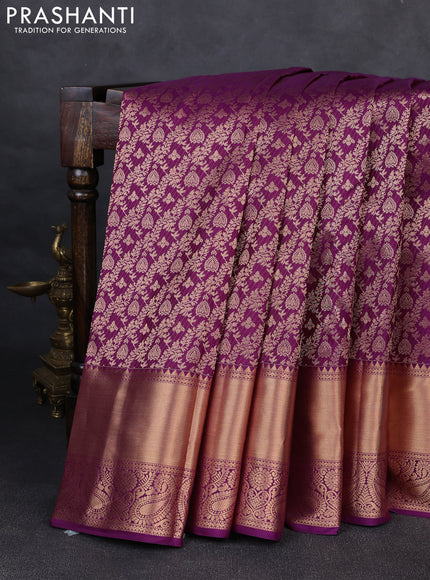 Pure kanchipuram silk saree purple with allover zari woven brocade weaves and rich zari woven border