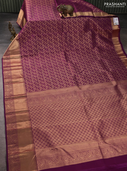 Pure kanchipuram silk saree purple with allover zari woven brocade weaves and rich zari woven border