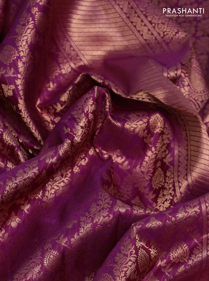 Pure kanchipuram silk saree purple with allover zari woven brocade weaves and rich zari woven border