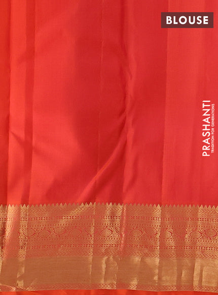 Pure kanchipuram silk saree orange with allover zari woven brocade weaves and rich zari woven border