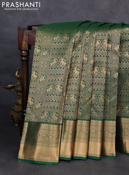 Pure kanchipuram silk saree green with allover zari woven brocade weaves and rich zari woven border