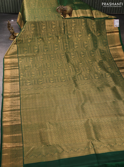 Pure kanchipuram silk saree green with allover zari woven brocade weaves and rich zari woven border