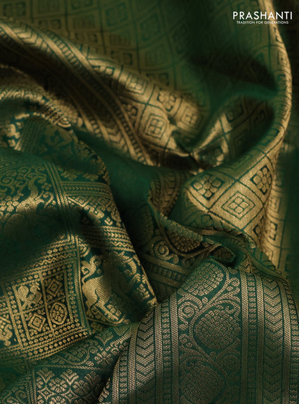 Pure kanchipuram silk saree green with allover zari woven brocade weaves and rich zari woven border