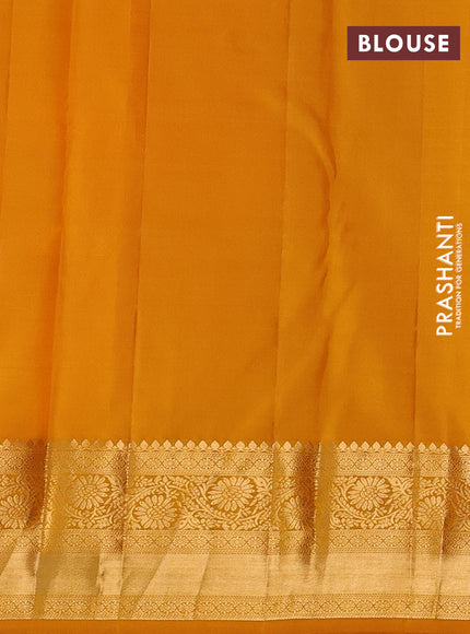 Pure kanchipuram silk saree mustard yellow with allover zari woven brocade weaves and rich zari woven border