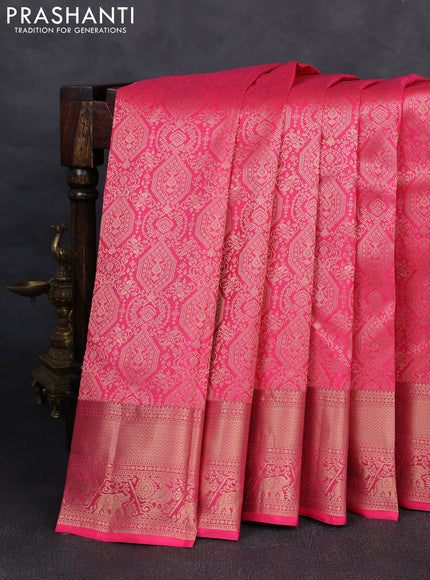Pure kanchipuram silk saree pink with allover zari woven brocade weaves and rich zari woven border