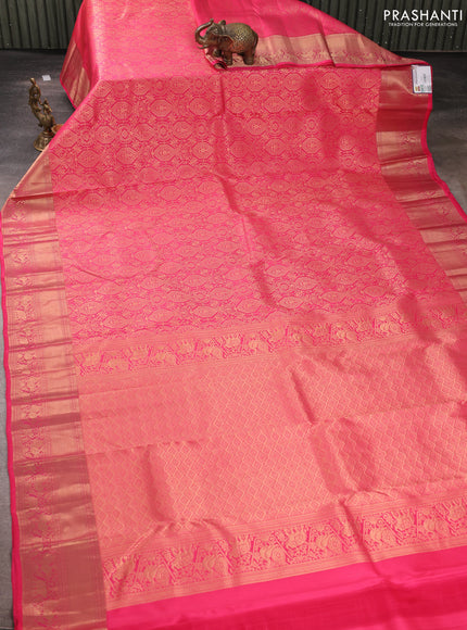 Pure kanchipuram silk saree pink with allover zari woven brocade weaves and rich zari woven border