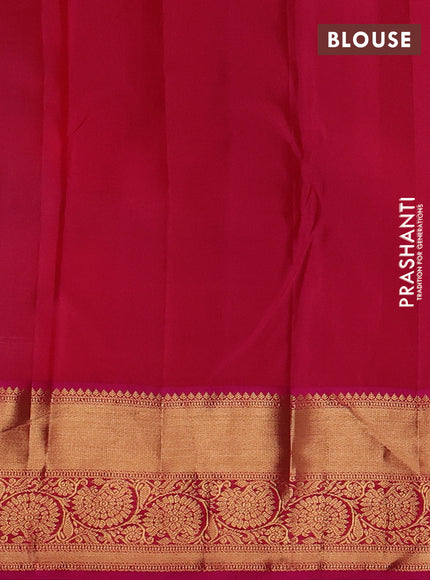 Pure kanchipuram silk saree dual shade of greenish blue and pink with allover zari woven brocade weaves and rich zari woven korvai border