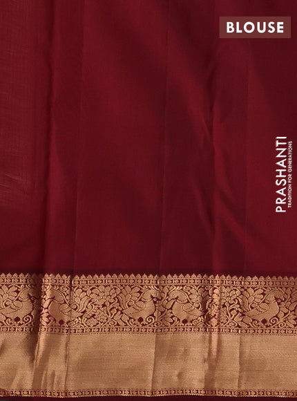 Pure kanchipuram silk saree cream and deep maroon with allover zari woven brocade weaves and rich zari woven korvai border