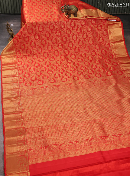 Pure kanchipuram silk saree red with allover zari woven annam brocade weaves and rich zari woven border