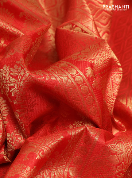 Pure kanchipuram silk saree red with allover zari woven annam brocade weaves and rich zari woven border
