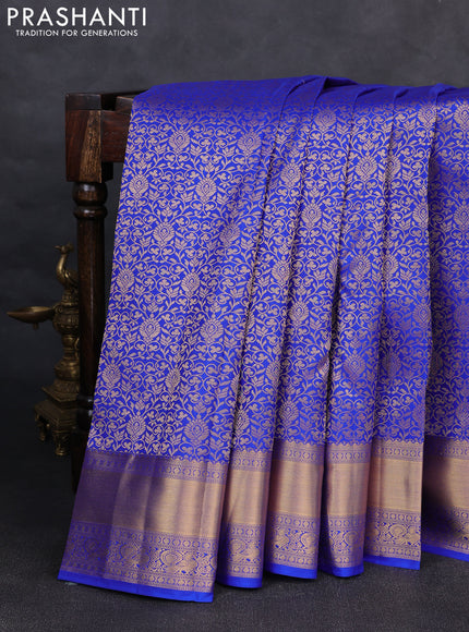 Pure kanchipuram silk saree royal blue with allover zari woven brocade weaves and rich zari woven border