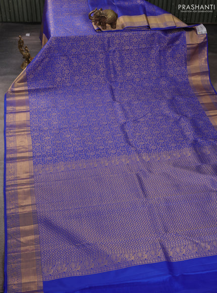Pure kanchipuram silk saree royal blue with allover zari woven brocade weaves and rich zari woven border