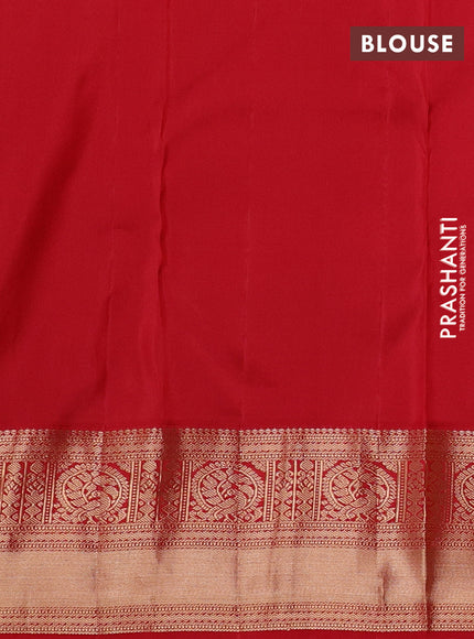 Pure kanchipuram silk saree yellow and red with allover zari woven brocade weaves and rich zari woven korvai border