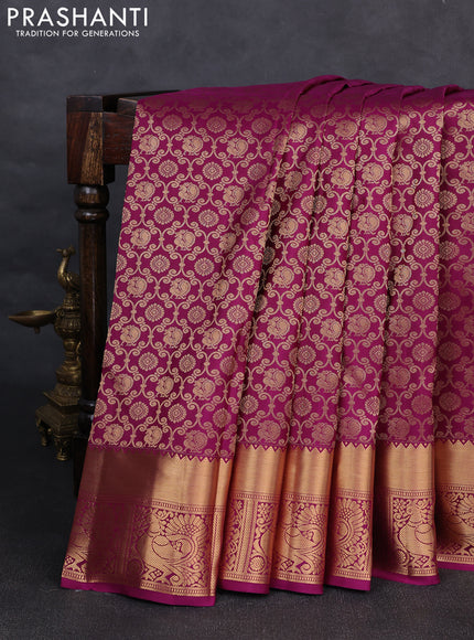 Pure kanchipuram silk saree purple with allover zari woven brocade weaves and rich zari woven border