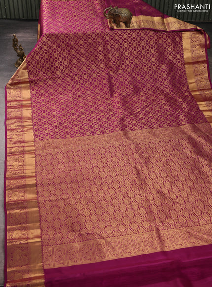 Pure kanchipuram silk saree purple with allover zari woven brocade weaves and rich zari woven border